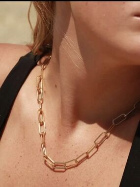 18k Gold Plated Waterproof Minimalist Paperclip Chain Necklace - Women Jewelry